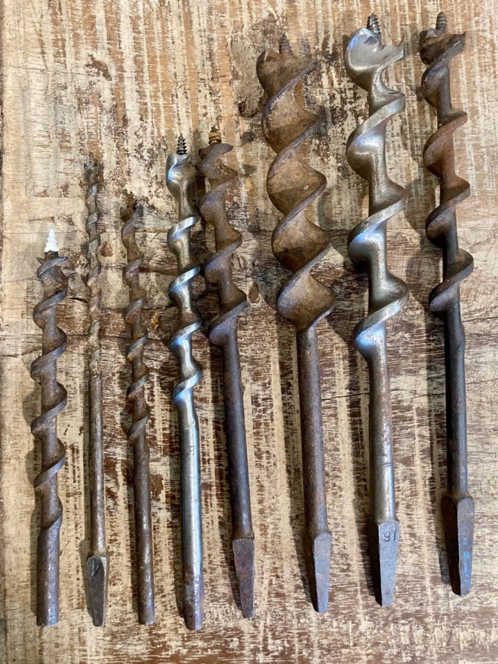 Lot of 8 Vintage Auger Drill Bits Rusty Metal